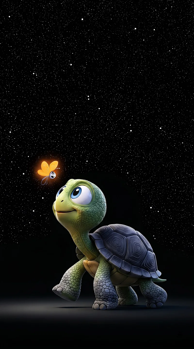 Starlit Curiosity: Animated Turtle and Glowing Moth Wallpaper Wallpaper | Picmaze