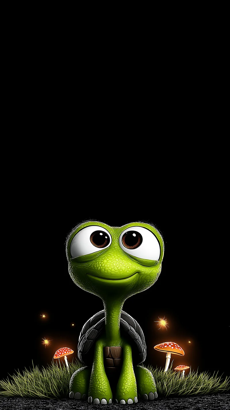 Cute Turtle Mushroom Night Wallpaper for AMOLED Screens - Turtle mobile Wallpaper | Picmaze