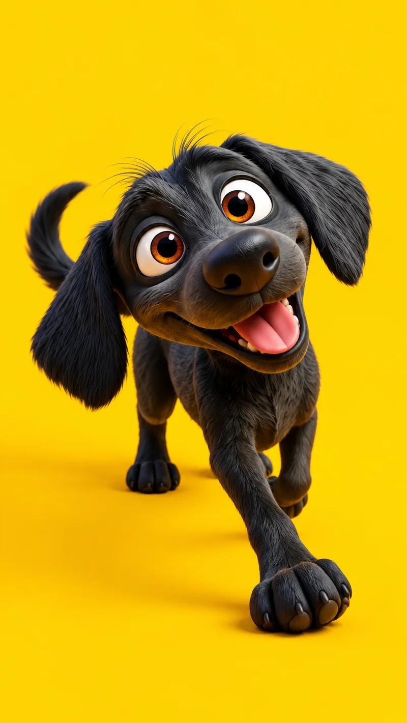 Happy Black Puppy Yellow Background 4K Phone Wallpaper Wallpaper | Picmaze