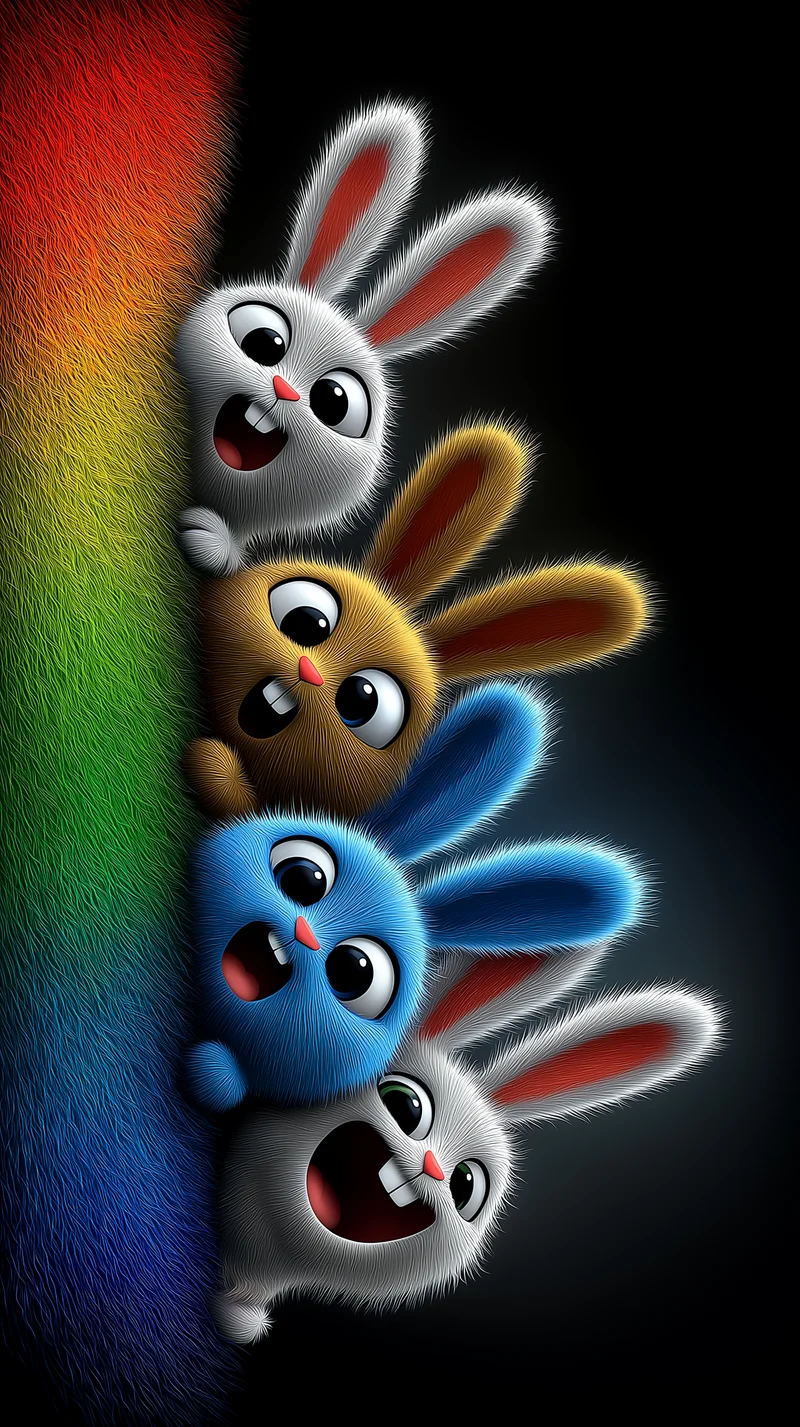 Cheerful 3D Bunny Wallpaper with Bold Color Edge Design - Bunny Wallpapers mobile Wallpaper | Picmaze