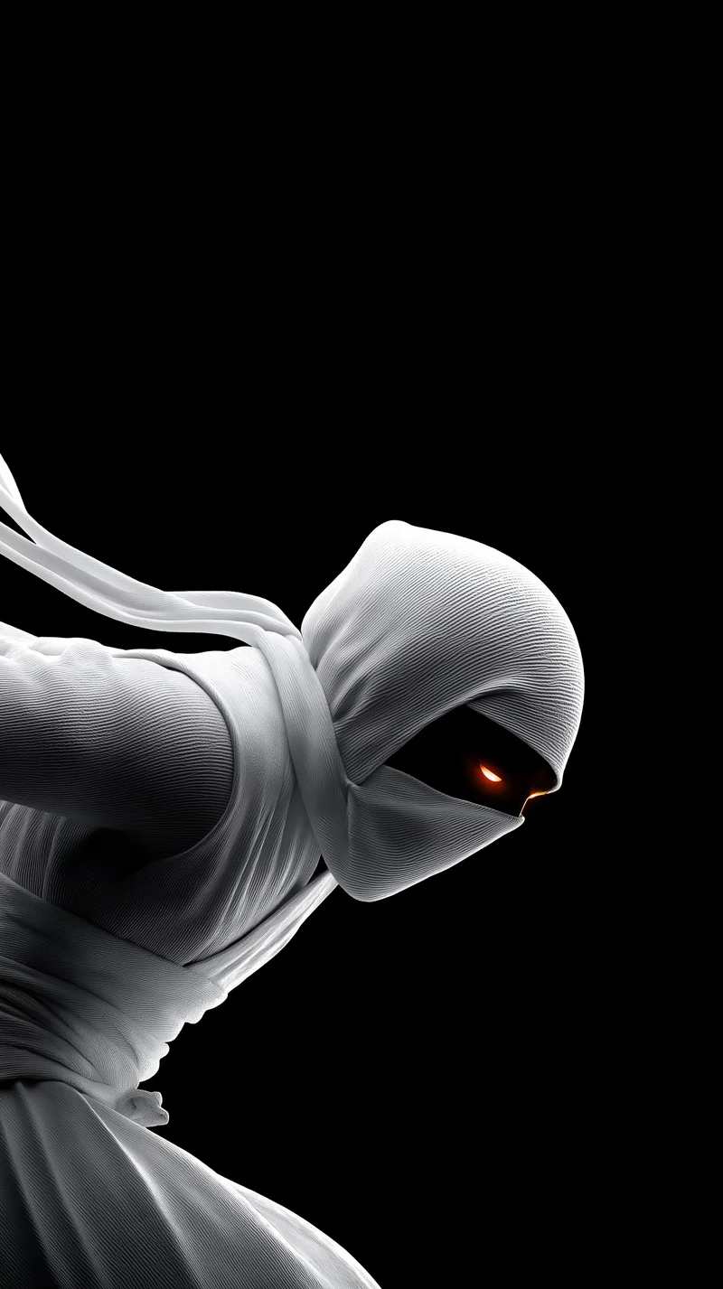 Dark White Ninja Close-Up Glowing Eyes 4K Wallpaper | Picmaze
