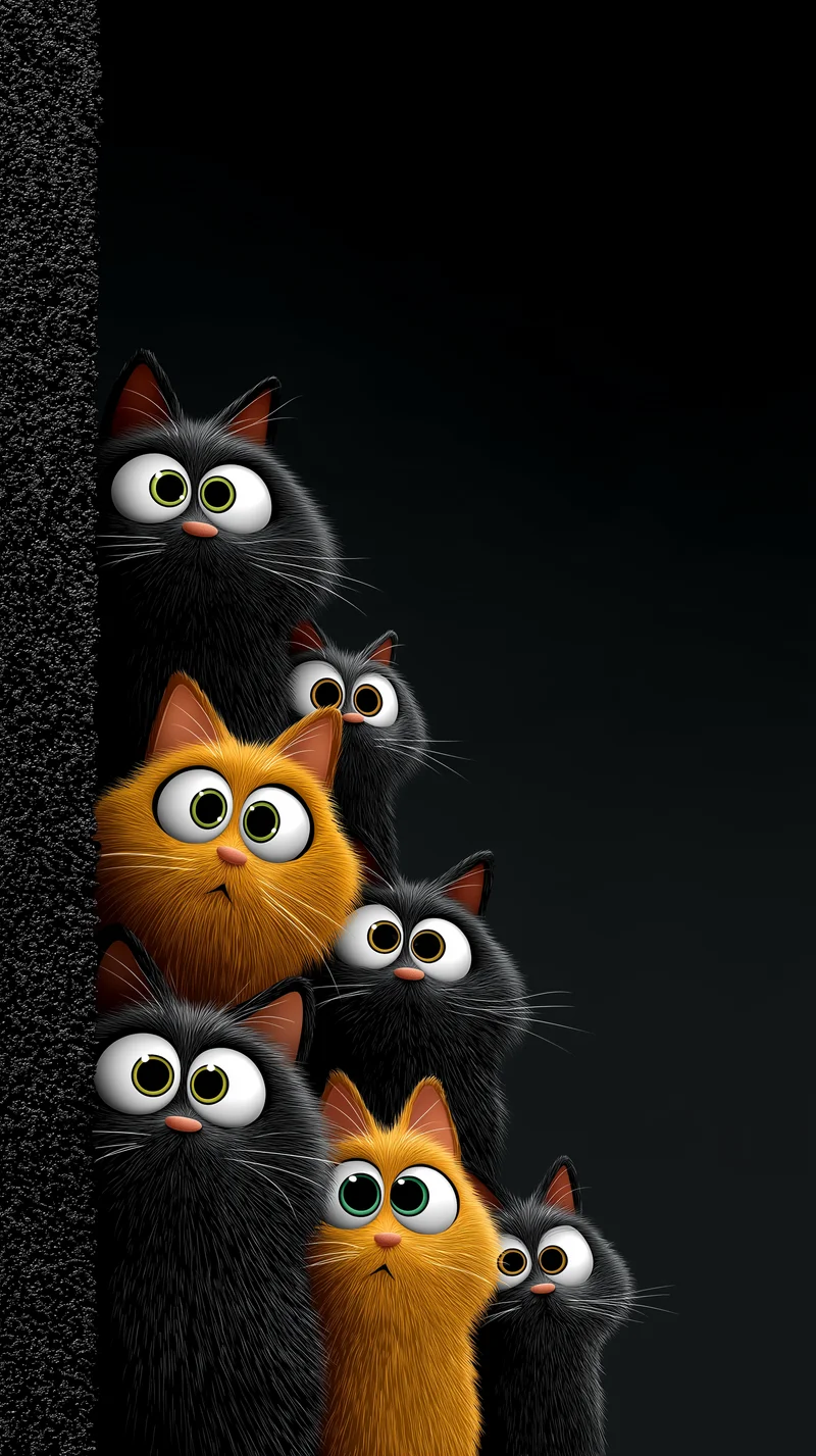 Cute Fluffy Cats Peeking Wallpaper 4K Black Background Wallpaper | Picmaze