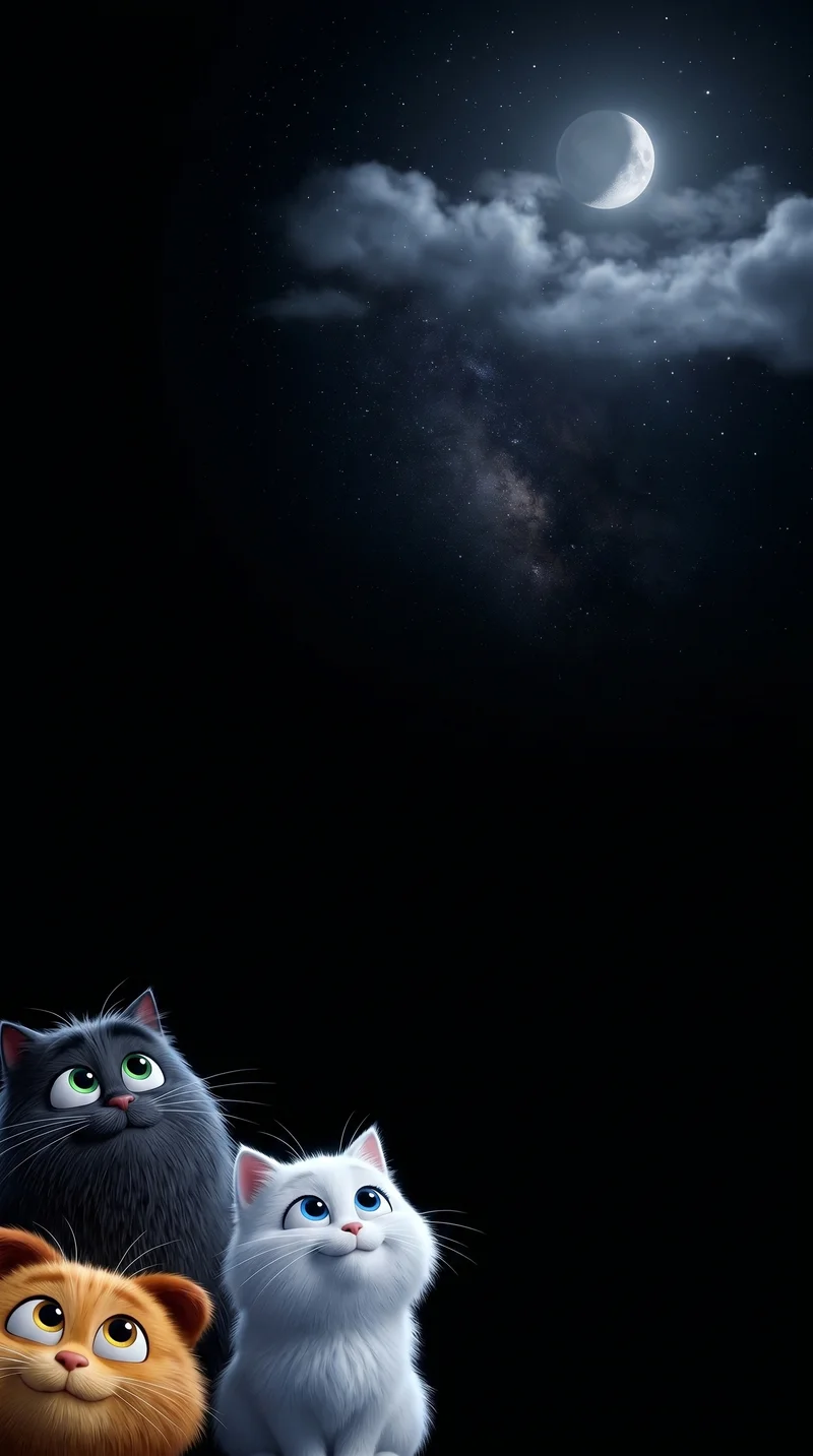 Moonlit Night Cats Dreamy Sky Aesthetic 4K Wallpaper - Cat Wallpapers mobile Wallpaper | Picmaze