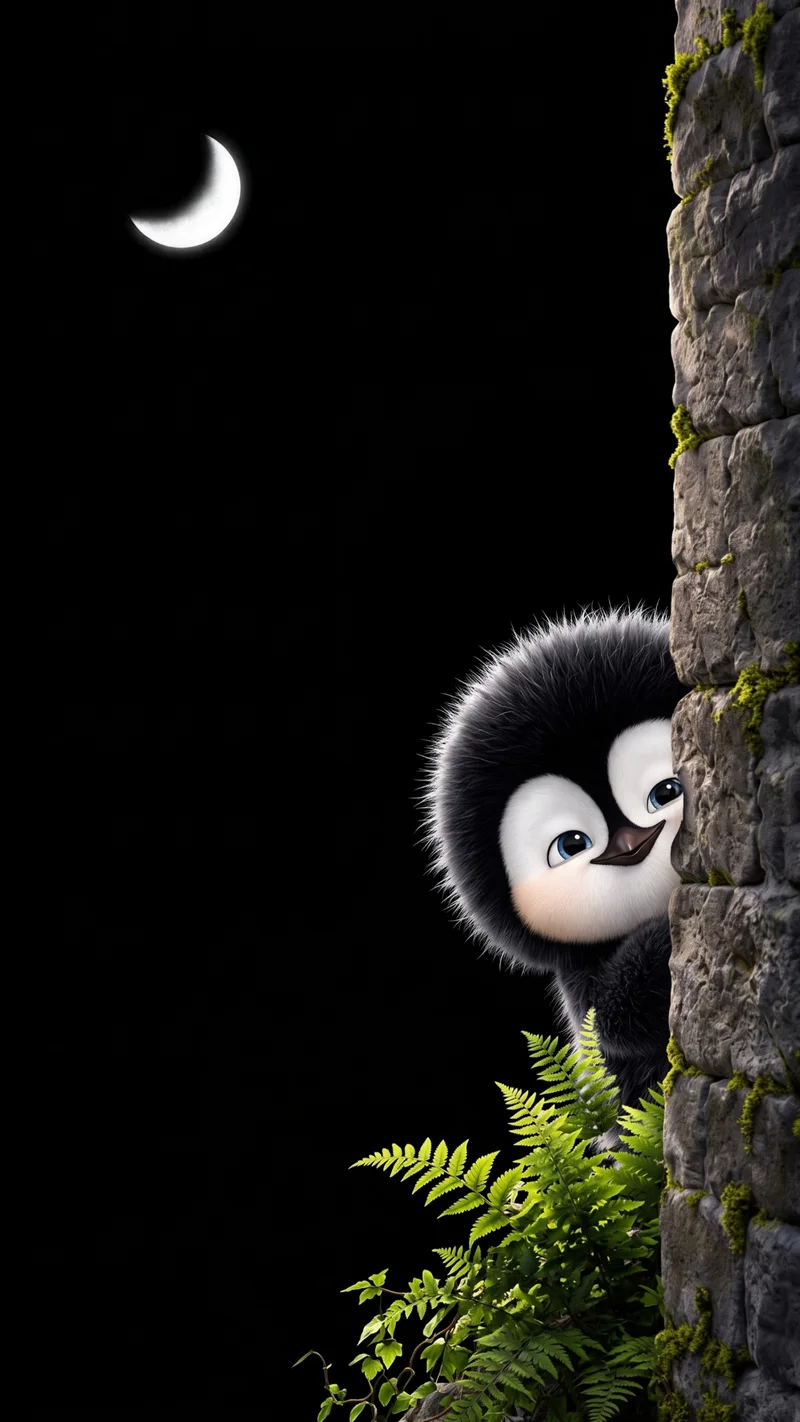 Curious Penguin Peeking Stone Wall Dark AMOLED Phone Wallpaper Wallpaper | Picmaze