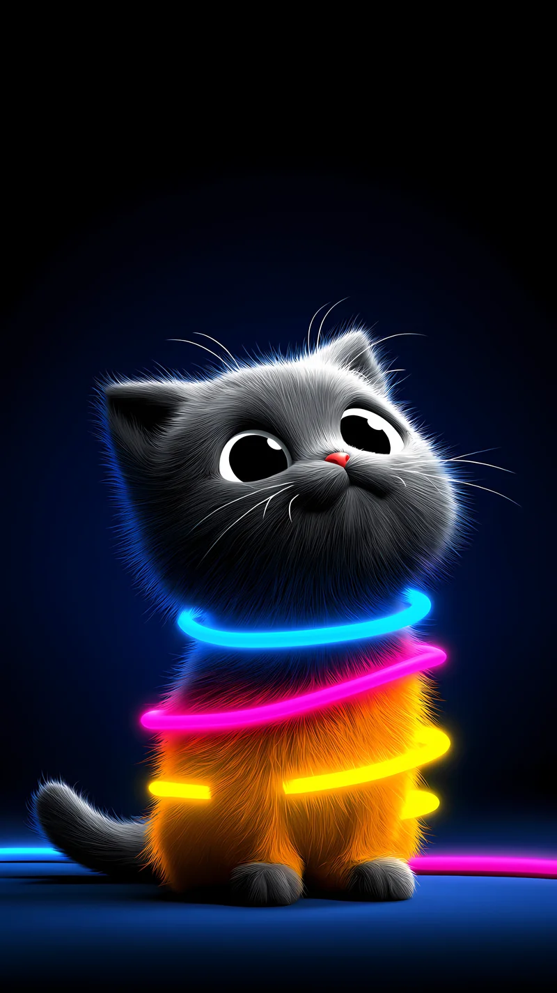 Cute Neon Kitten Wallpaper with Glowing Color Rings - ios wallpapers mobile Wallpaper | Picmaze