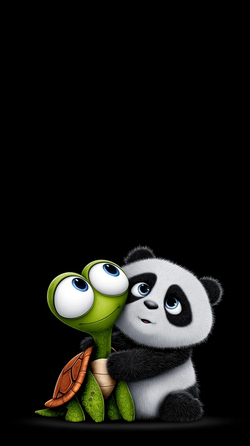 Cute Panda and Turtle 3D Wallpaper on Black Background - 3D Wallpaper mobile Wallpaper | Picmaze