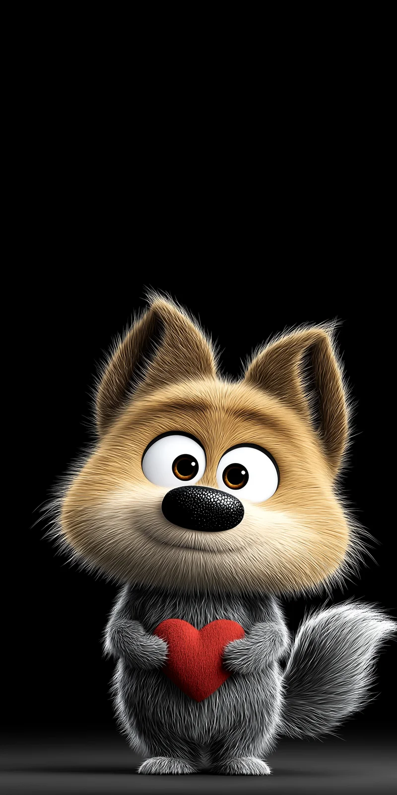 Cute Cartoon Fox Holding Heart AMOLED Wallpaper - ios wallpapers mobile Wallpaper | Picmaze