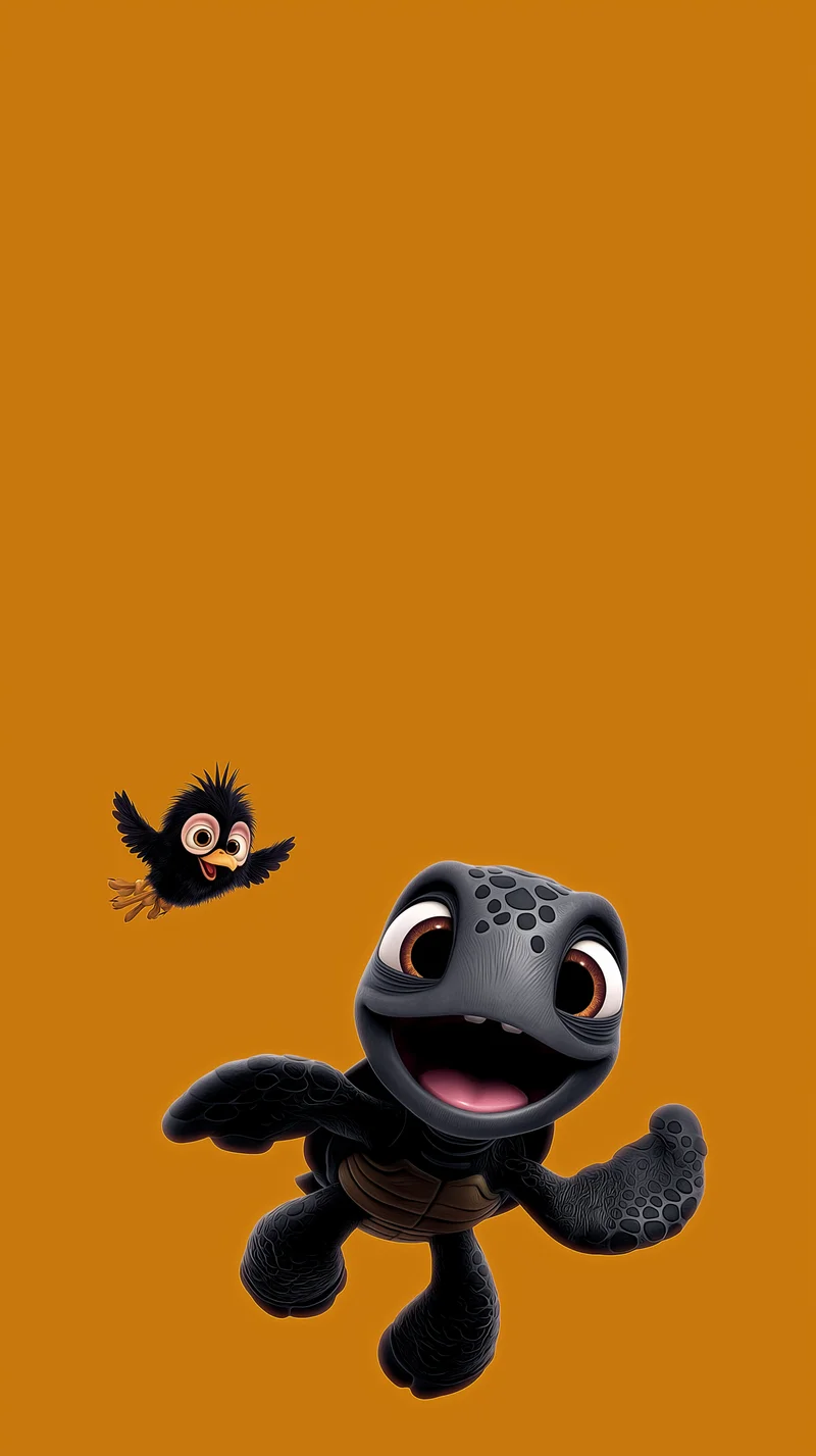 Cute Baby Turtle Cartoon Wallpaper with Orange Background - Turtle mobile Wallpaper | Picmaze