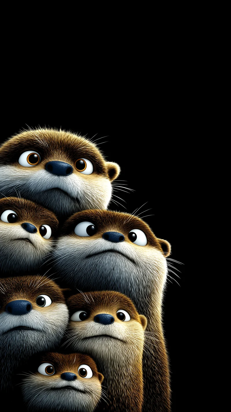 Cute 3D Otters Stack Wallpaper Black Background HD - Otters mobile Wallpaper | Picmaze