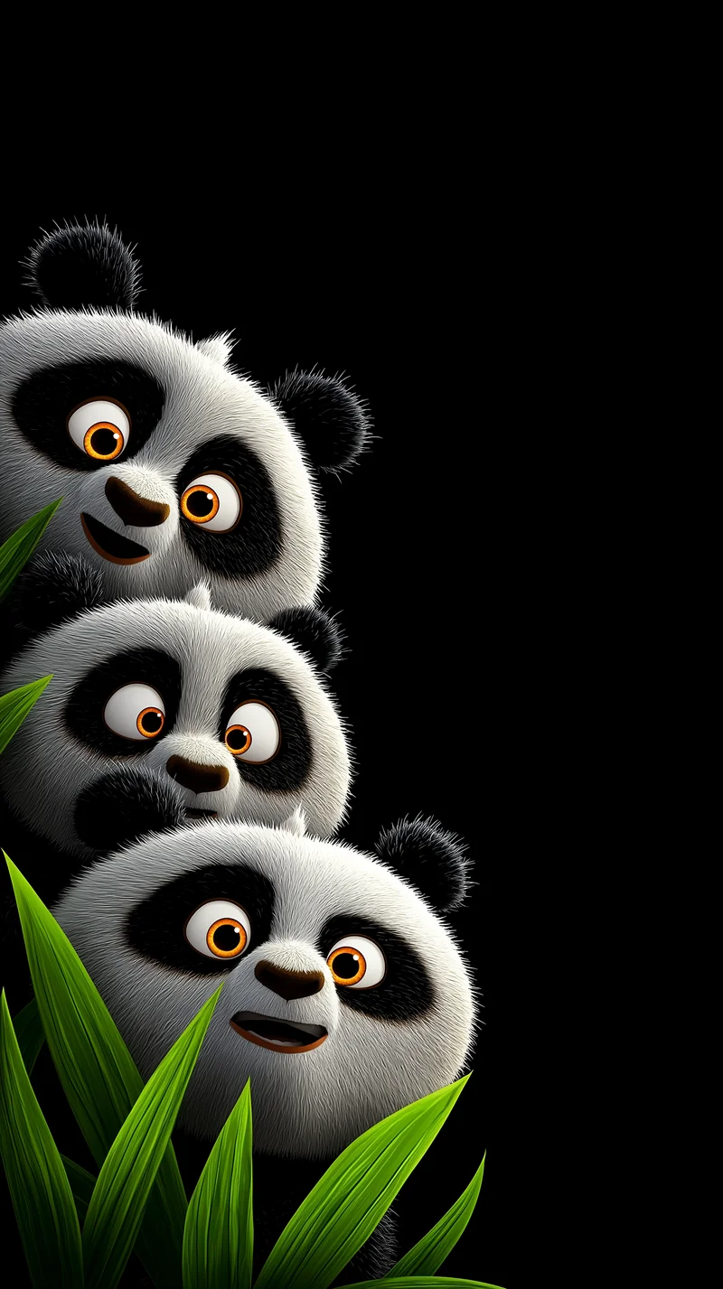 Cute Panda Trio Dark Background Playful Cartoon Wallpaper | Picmaze