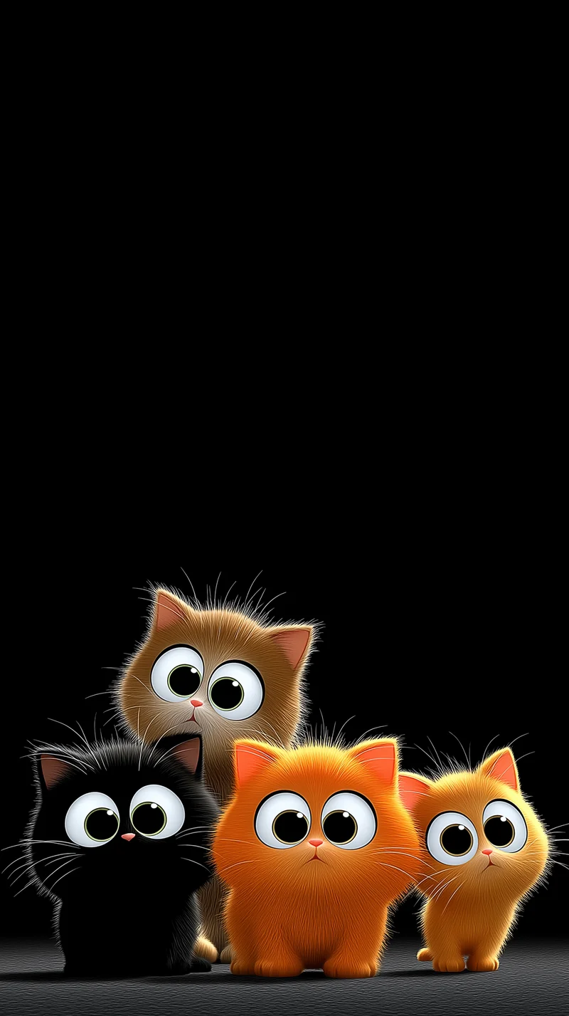 Cute Cartoon Kittens Wallpaper 4K on Black Background - Cat Wallpapers mobile Wallpaper | Picmaze