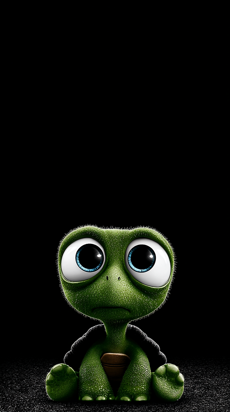 Cute Baby Turtle Sitting Alone Android Wallpaper – Big Eyes Cartoon ...