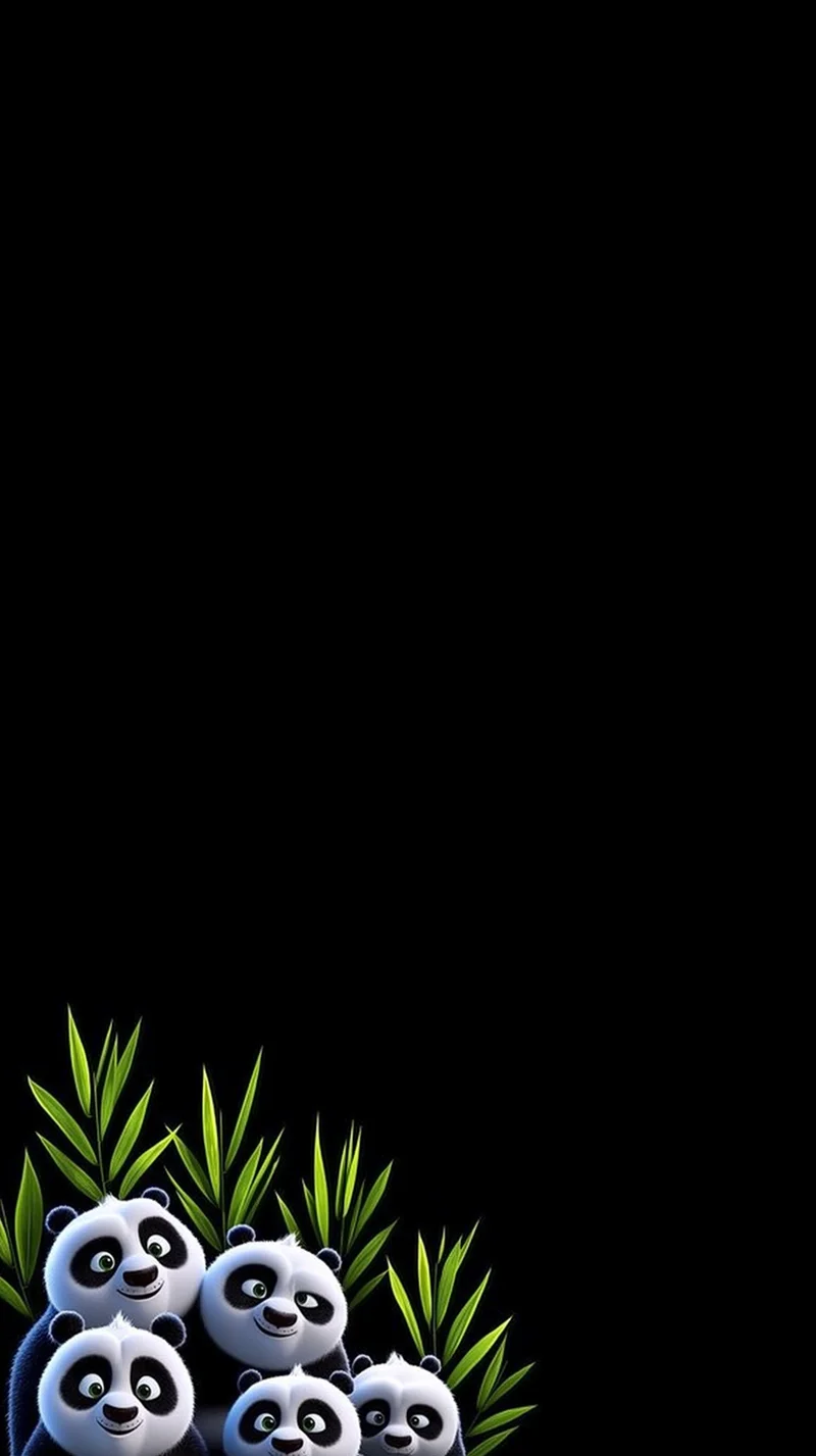 Cute Panda Cluster Wallpaper with Dark Space and Bamboo Glow | Picmaze