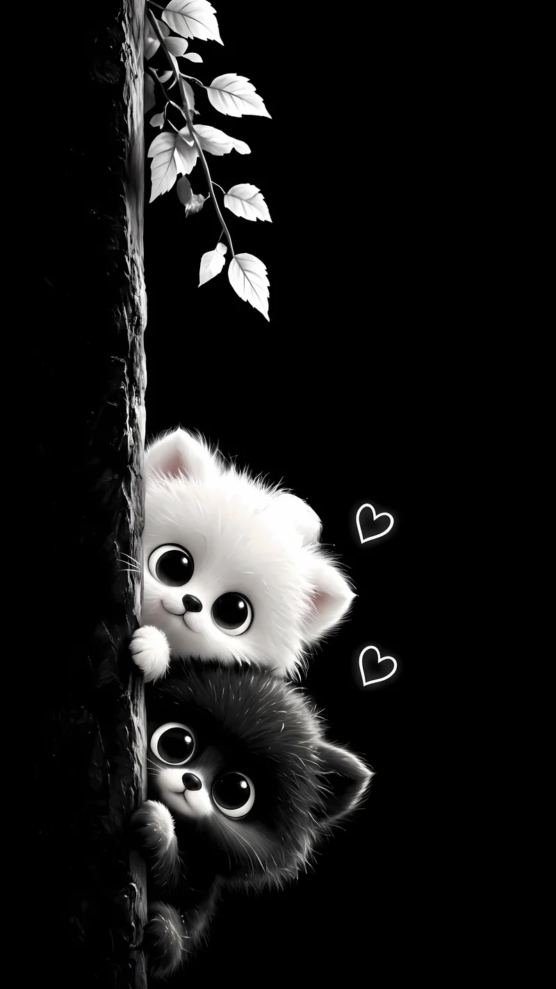 Cute Peekaboo Cats Black and White AMOLED Phone Wallpaper Wallpaper | Picmaze