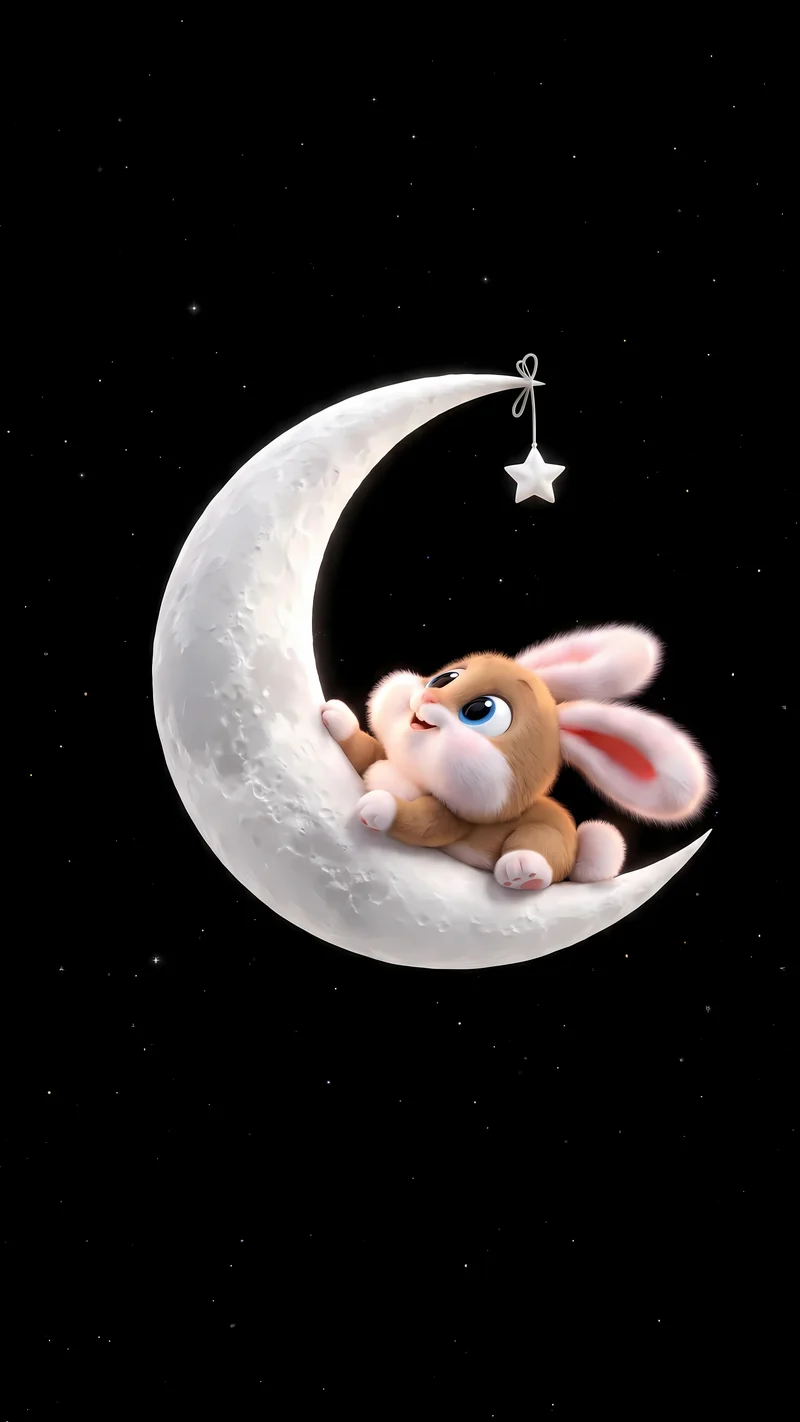 Fluffy Bunny Cradled Crescent Moon AMOLED 4K Phone Wallpaper Wallpaper | Picmaze