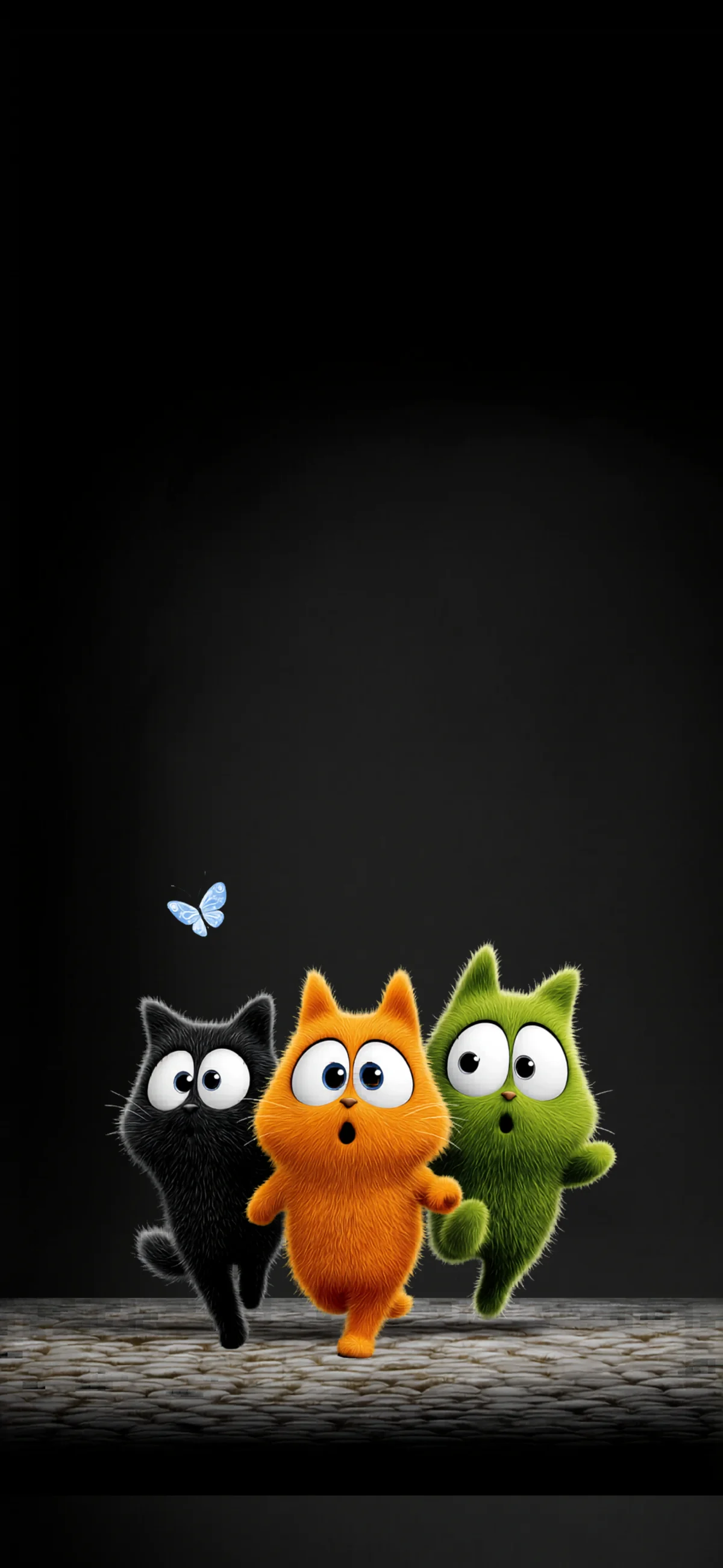 Playful Cartoon Cats Chasing Butterfly Dark Aesthetic Wallpaper wallpaper - ios wallpapers | Picmaze