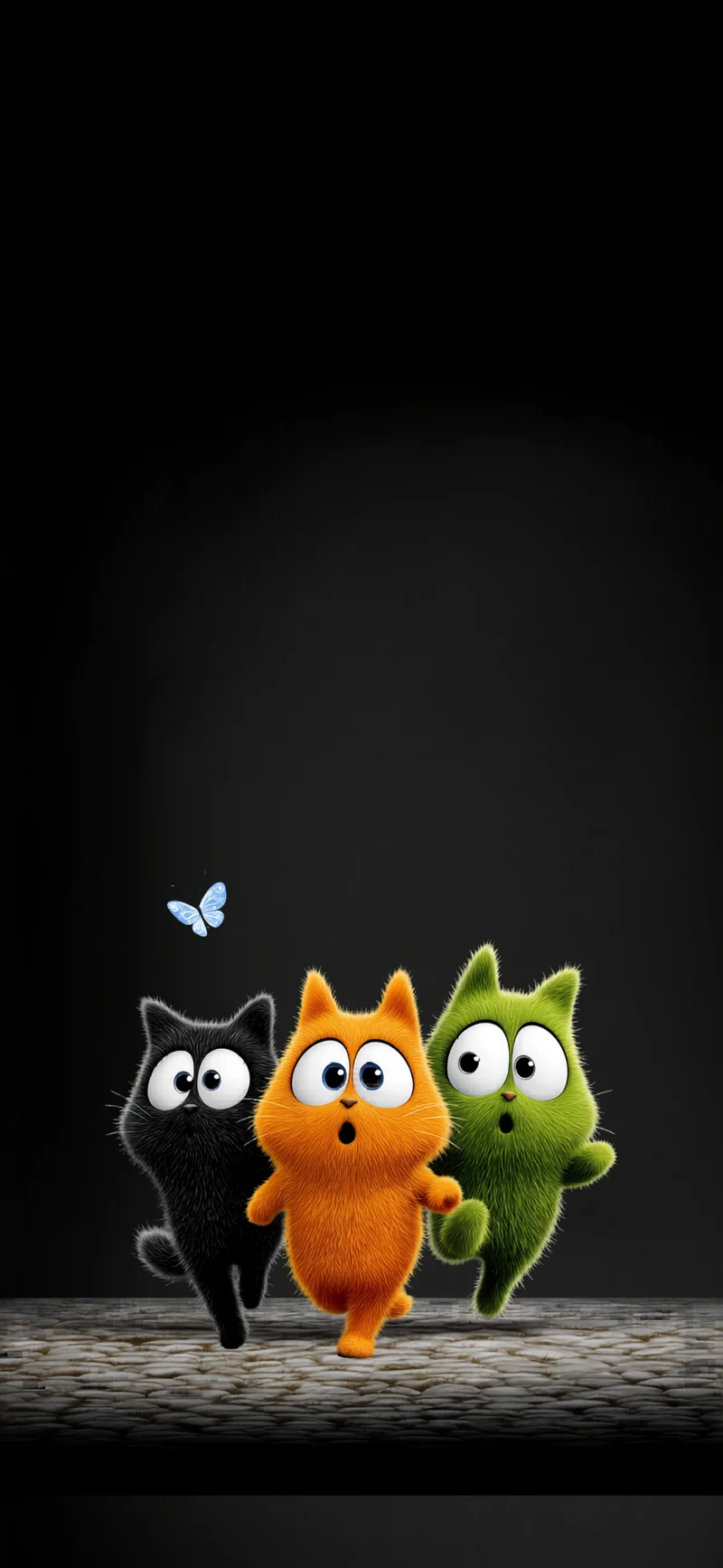 Playful Cartoon Cats Chasing Butterfly Dark Aesthetic Wallpaper - ios wallpapers mobile Wallpaper | Picmaze
