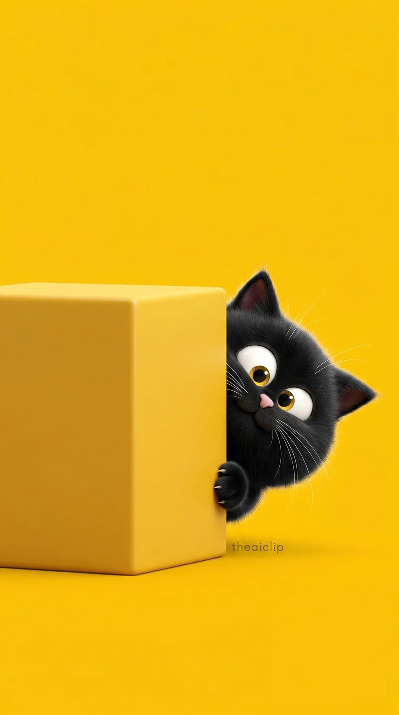 Curious Black Kitten Peek Wallpaper in Bright Yellow - Cat Wallpapers mobile Wallpaper | Picmaze