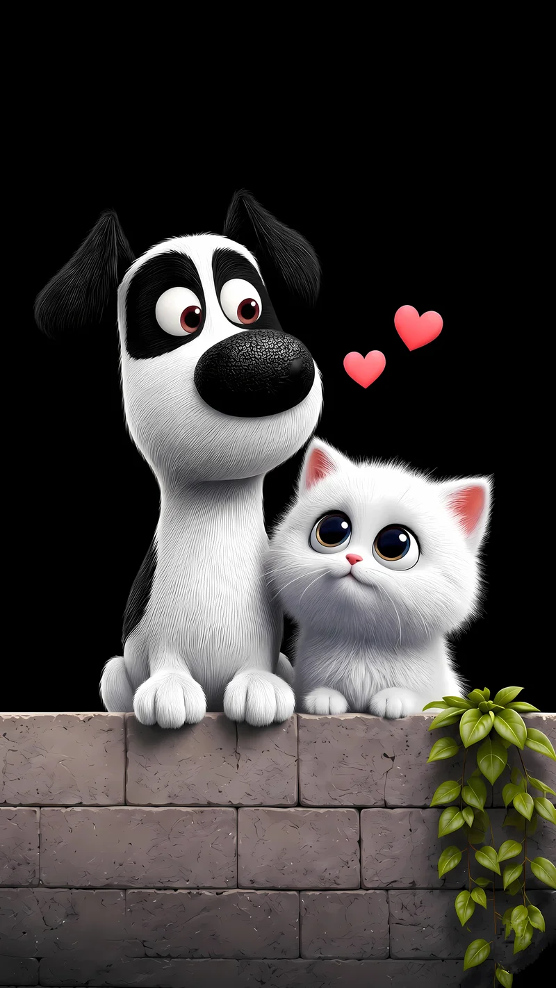 Dog and Cat Cute Friendship AMOLED Phone Wallpaper Wallpaper | Picmaze