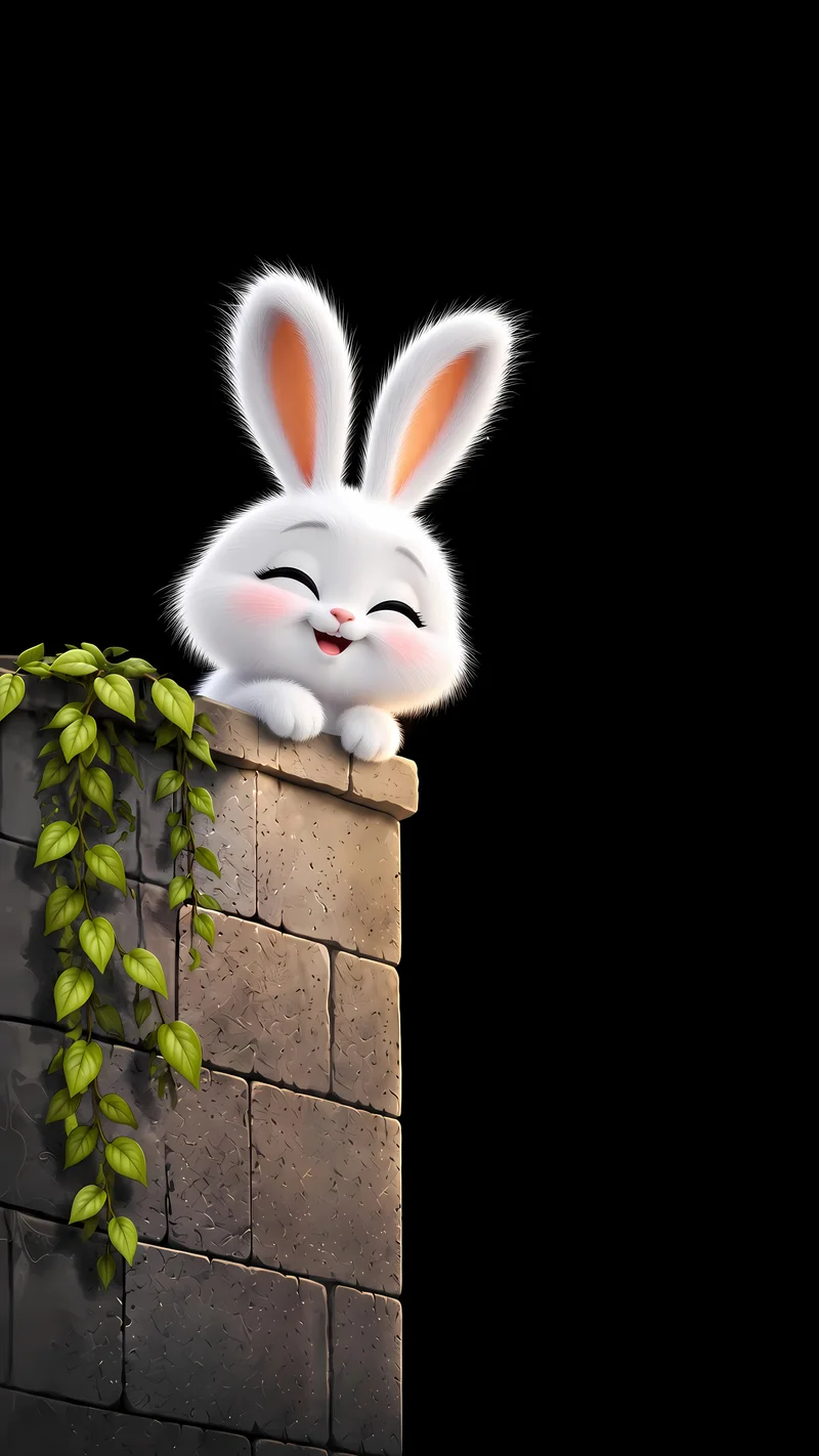Cute White Bunny Wall Peeking AMOLED 4K Phone Wallpaper Wallpaper | Picmaze