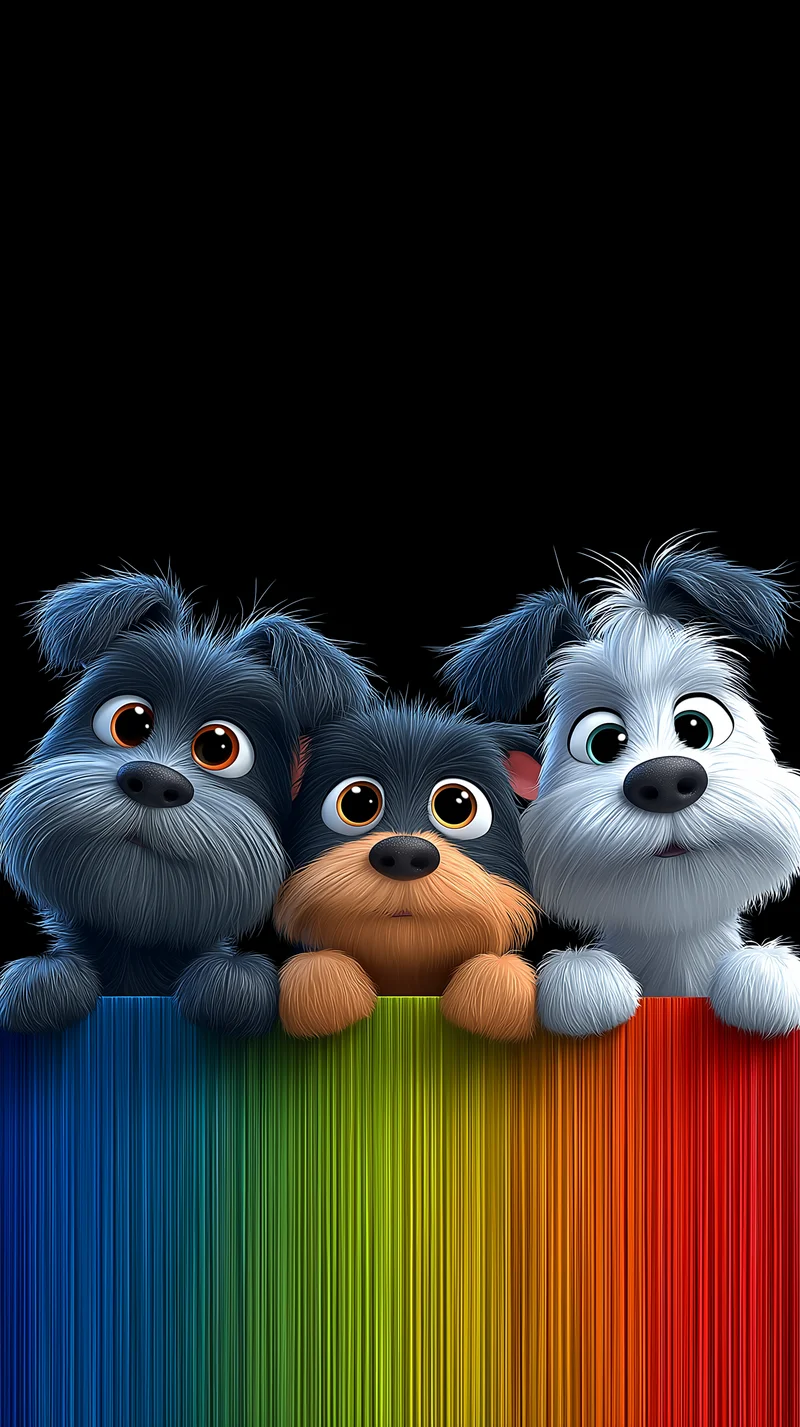 Cute Puppy Trio Rainbow Lines Dark Minimal Aesthetic Wallpaper - Dogs wallpaper mobile Wallpaper | Picmaze