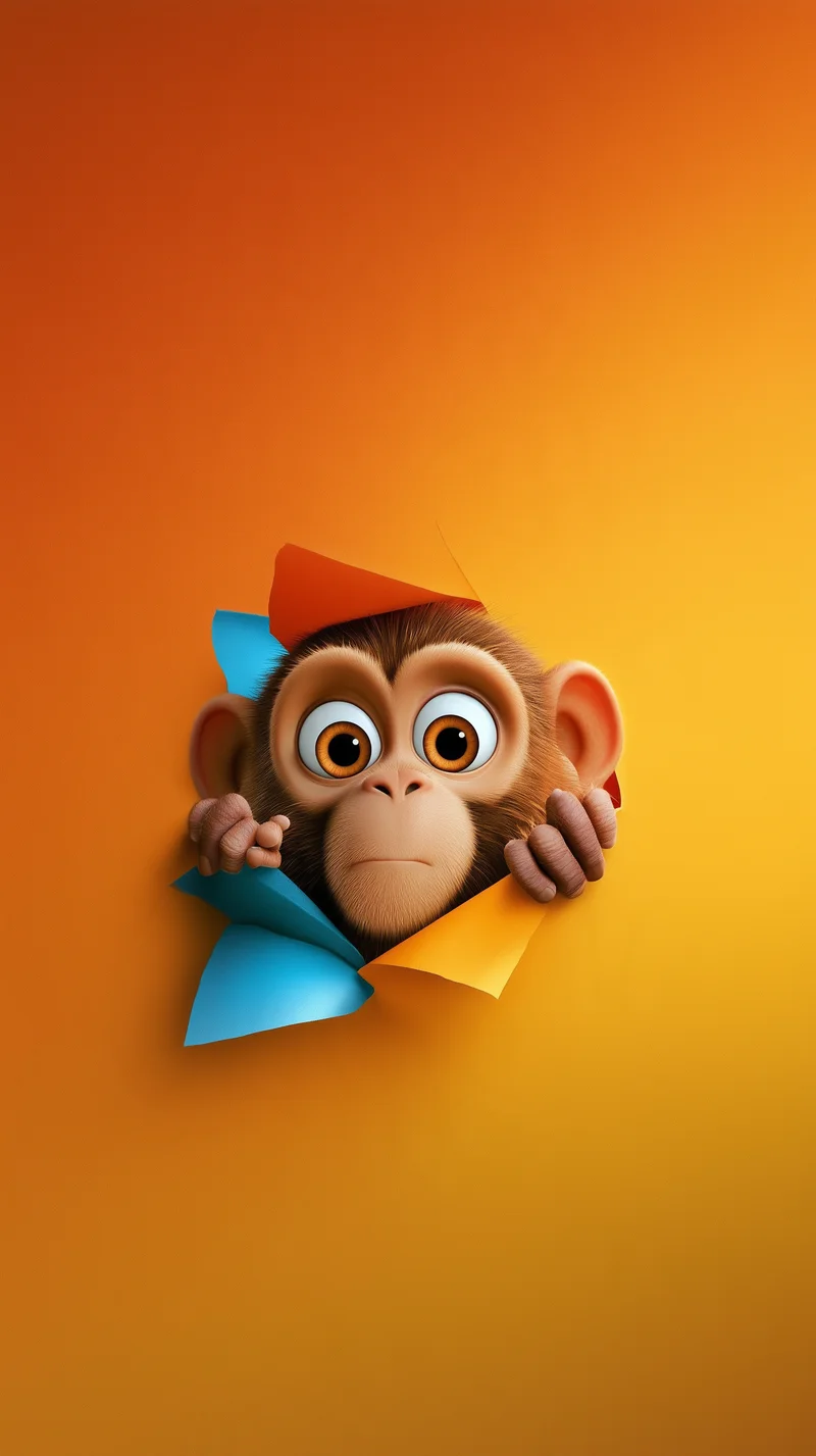 Curious Monkey Peeking Paper Tear Orange 4K Phone Wallpaper Wallpaper | Picmaze