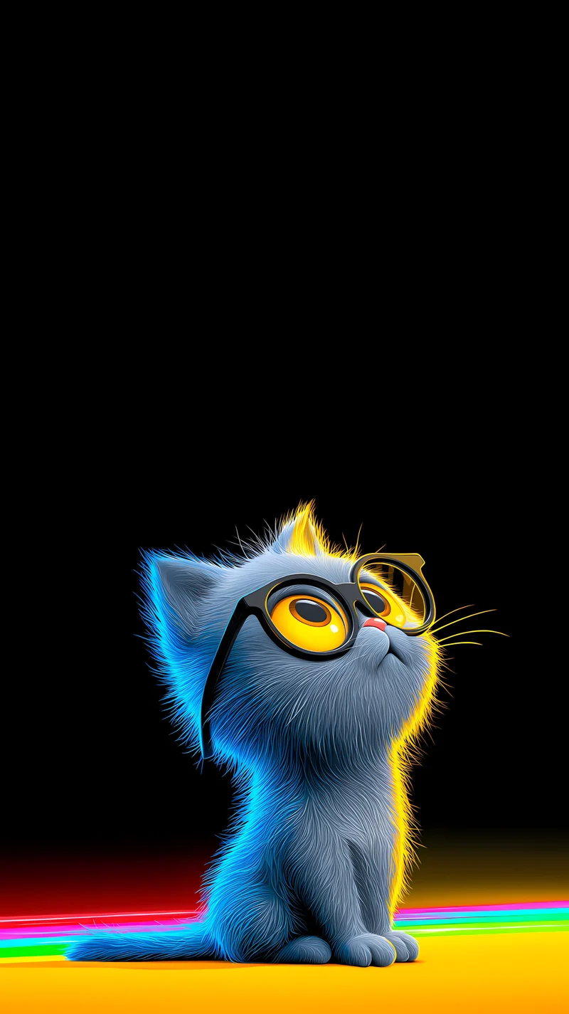 Cute Nerd Cat Wallpaper with Neon Glasses Glow - ios wallpapers mobile Wallpaper | Picmaze