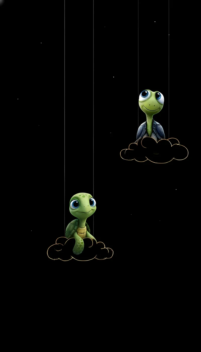 Cute Turtle on Hanging Clouds Dreamy Night Wallpaper - Turtle mobile Wallpaper | Picmaze