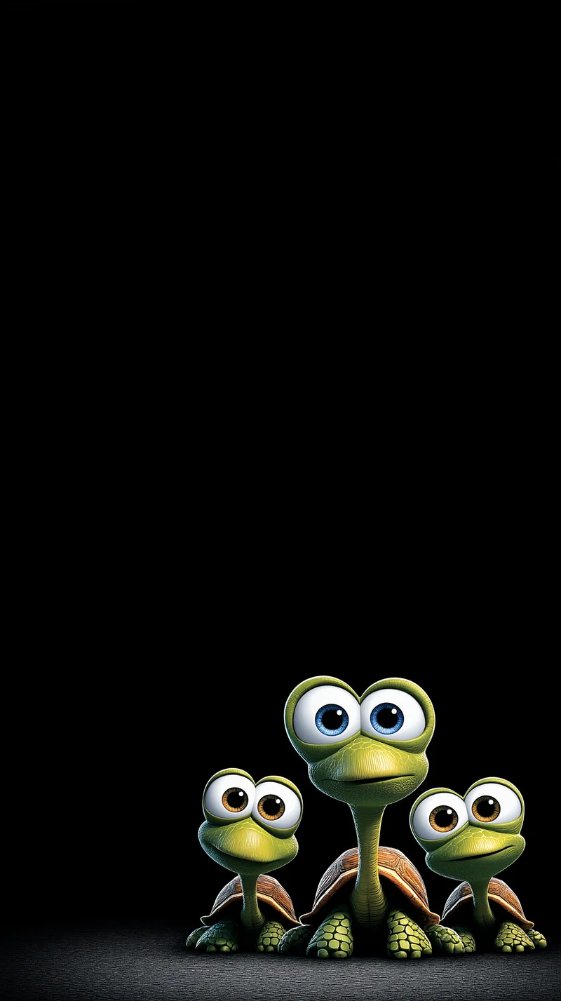 Cute Turtle Trio Wallpaper 4K Minimal Dark Background - Turtle mobile Wallpaper | Picmaze