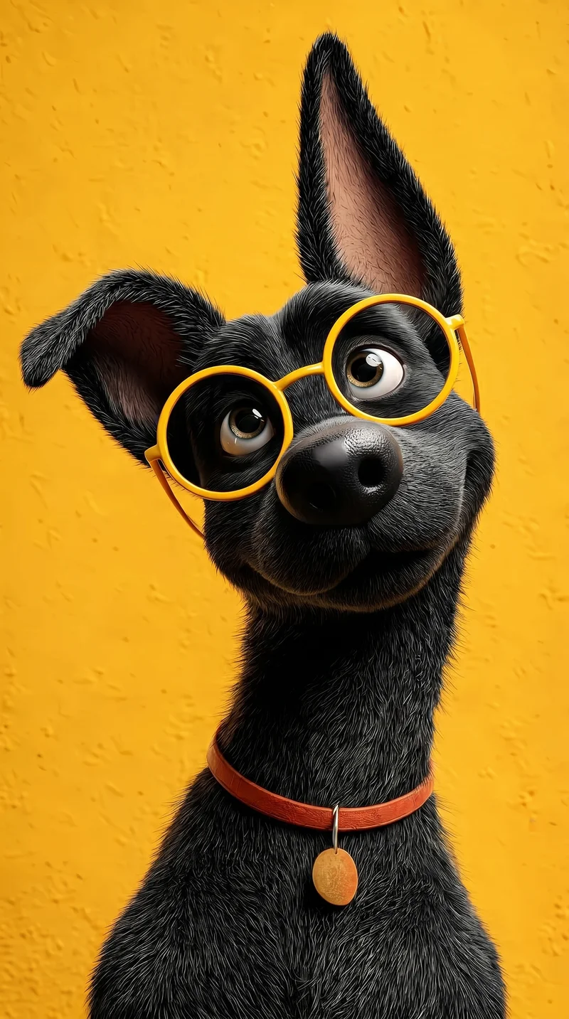 Cute Black Dog with Yellow Glasses 4K Wallpaper - Dogs wallpaper mobile Wallpaper | Picmaze