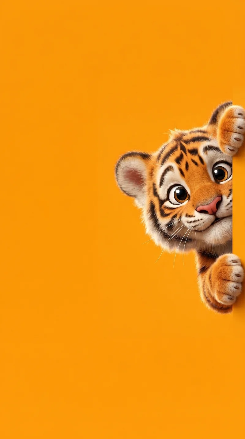 Curious Baby Tiger Peek Wallpaper in Bright Orange Theme - Cute Animal Wallpapers mobile Wallpaper | Picmaze