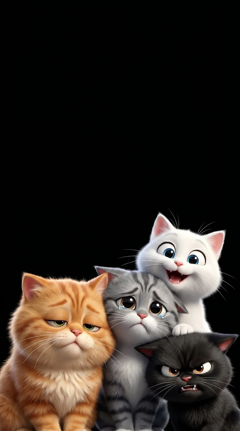 Cute Cartoon Cats Expressions Pack Dark 4K Wallpaper - Cat Wallpapers mobile Wallpaper | Picmaze