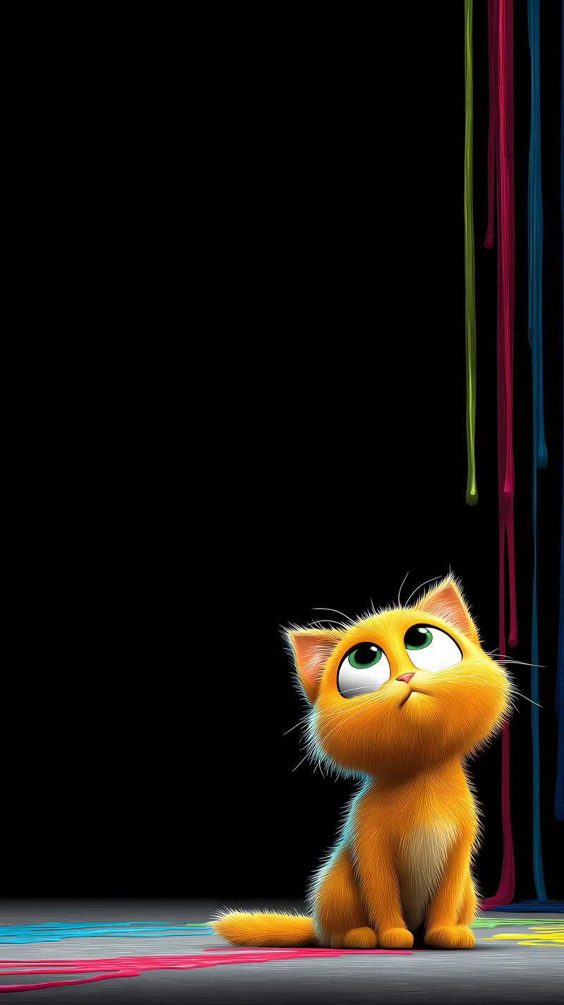 Minimal Orange Kitten Wallpaper with Neon Paint Drips - ios wallpapers mobile Wallpaper | Picmaze