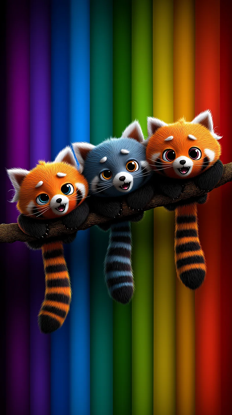 Colorful Red Panda Trio Wallpaper with Rainbow Background - Panda Wallpapers mobile Wallpaper | Picmaze