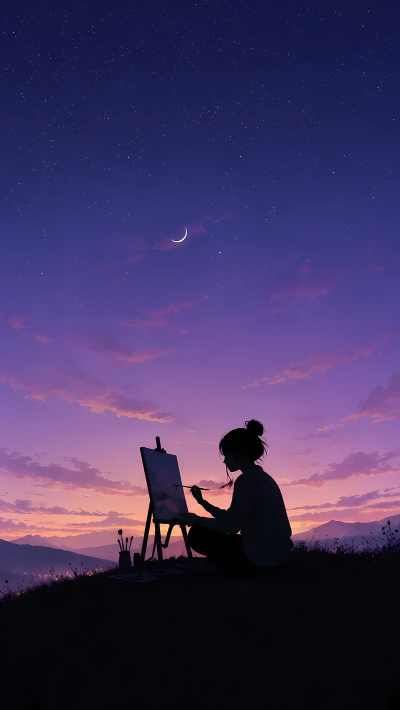 Girl Painting Sunset Silhouette Wallpaper Wallpaper | Picmaze