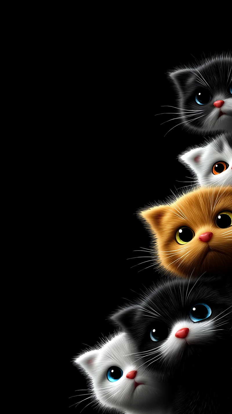 Minimal Cute Kittens Edge Glow Black Background Wallpaper Wallpaper | Picmaze