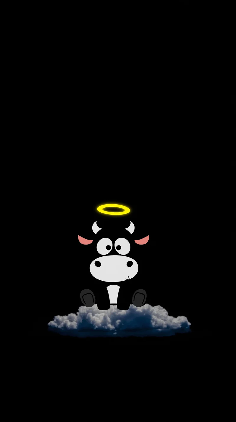 Minimal Angel Cow Wallpaper with Halo on Dark Background - cow mobile Wallpaper | Picmaze