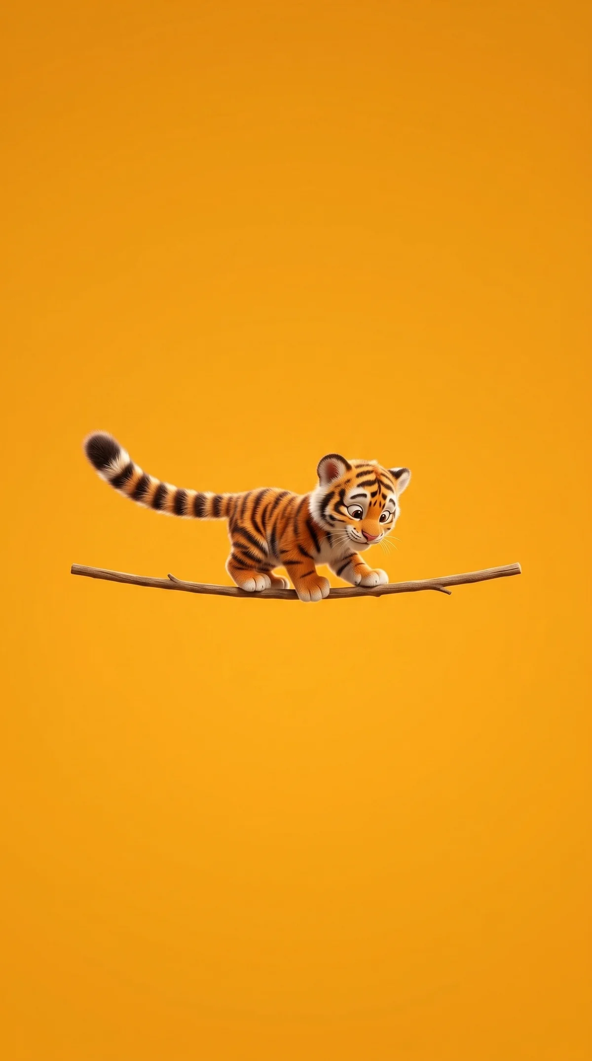 Playful Baby Tiger on Branch Minimal Orange Wallpaper wallpaper - Cute Animal Wallpapers | Picmaze