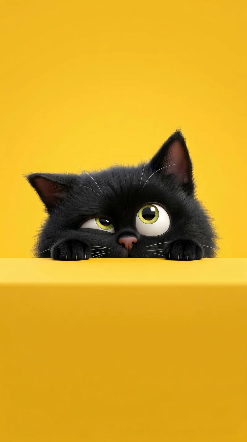 Sleepy Black Cat Yellow Minimalist Aesthetic Wallpaper - Cat Wallpapers mobile Wallpaper | Picmaze
