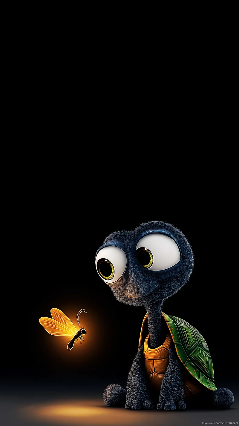 Cute Turtle and Firefly Dark AMOLED Phone Wallpaper - Turtle mobile Wallpaper | Picmaze