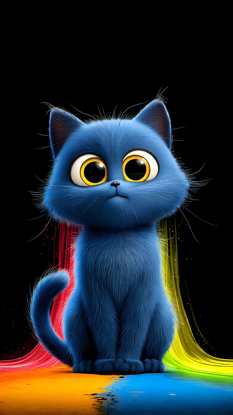 Blue Cute Cat Wallpaper with Neon Glow 4K Art - ios wallpapers mobile Wallpaper | Picmaze