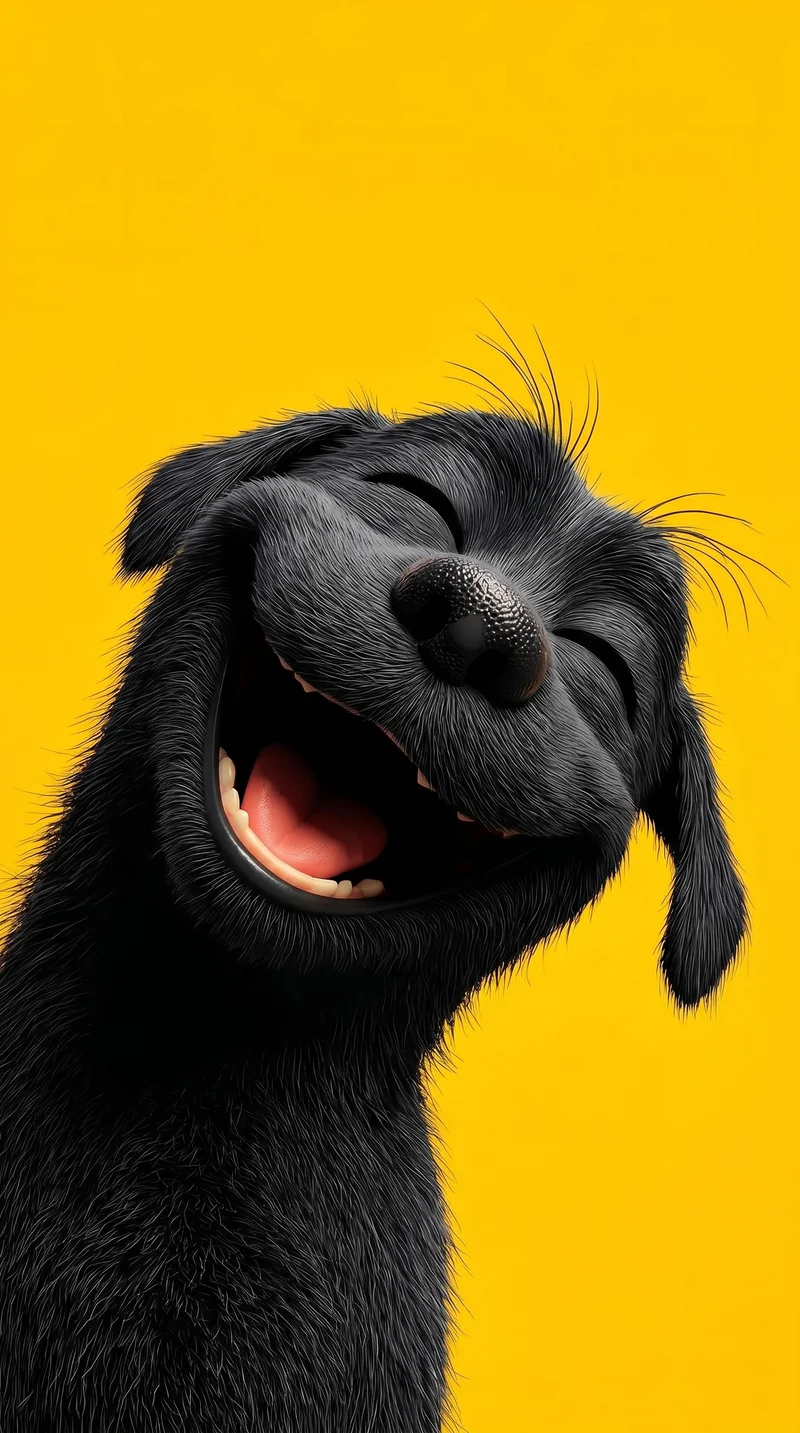 Laughing Black Puppy on Yellow Cute 4K Wallpaper - Dogs wallpaper mobile Wallpaper | Picmaze