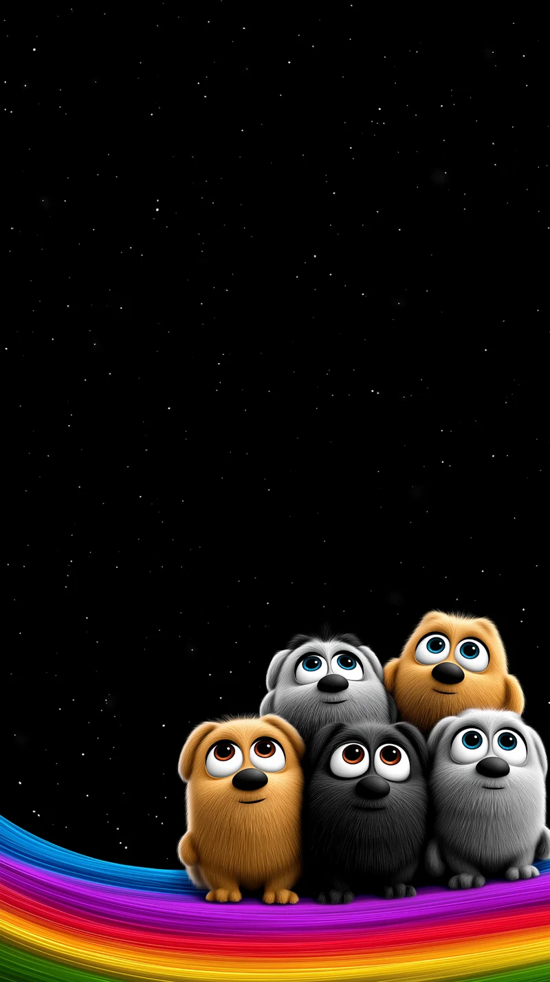 Cute Puppy Cluster on Rainbow with Dark Space Background Wallpaper | Picmaze