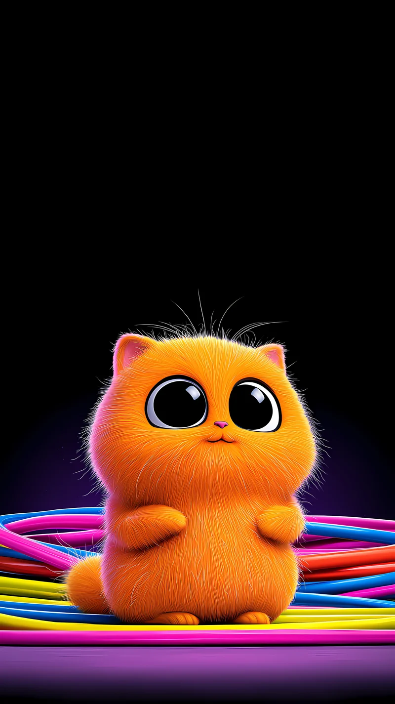 Cute Orange Neon Kitten Wallpaper for AMOLED Phones - ios wallpapers mobile Wallpaper | Picmaze