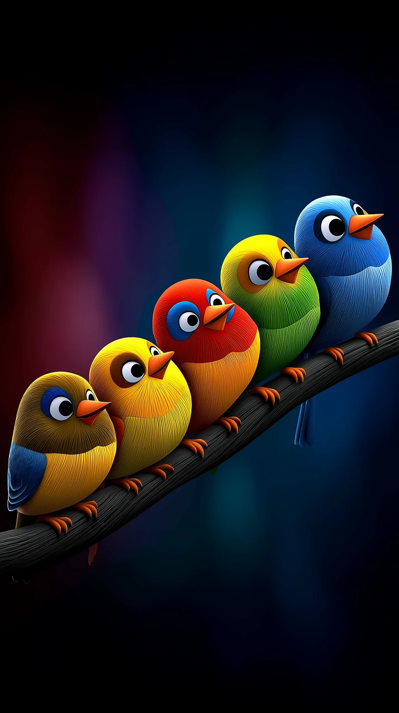 Colorful Birds Line Art Dark Background Cute Aesthetic Wallpaper Wallpaper | Picmaze