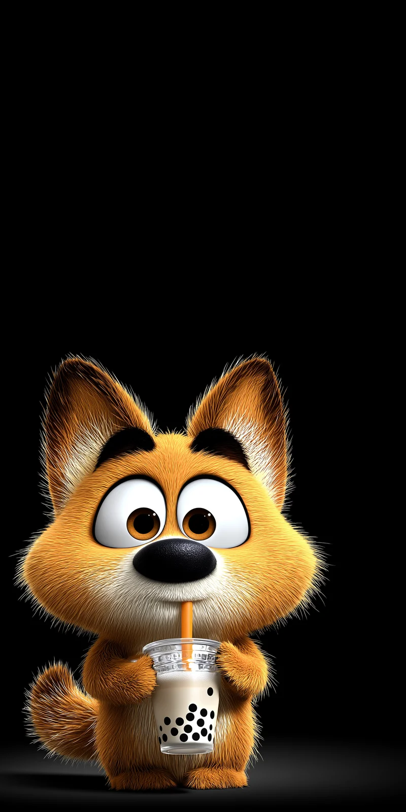 Cute Fox Drinking Bubble Tea Dark Aesthetic Wallpaper - ios wallpapers mobile Wallpaper | Picmaze