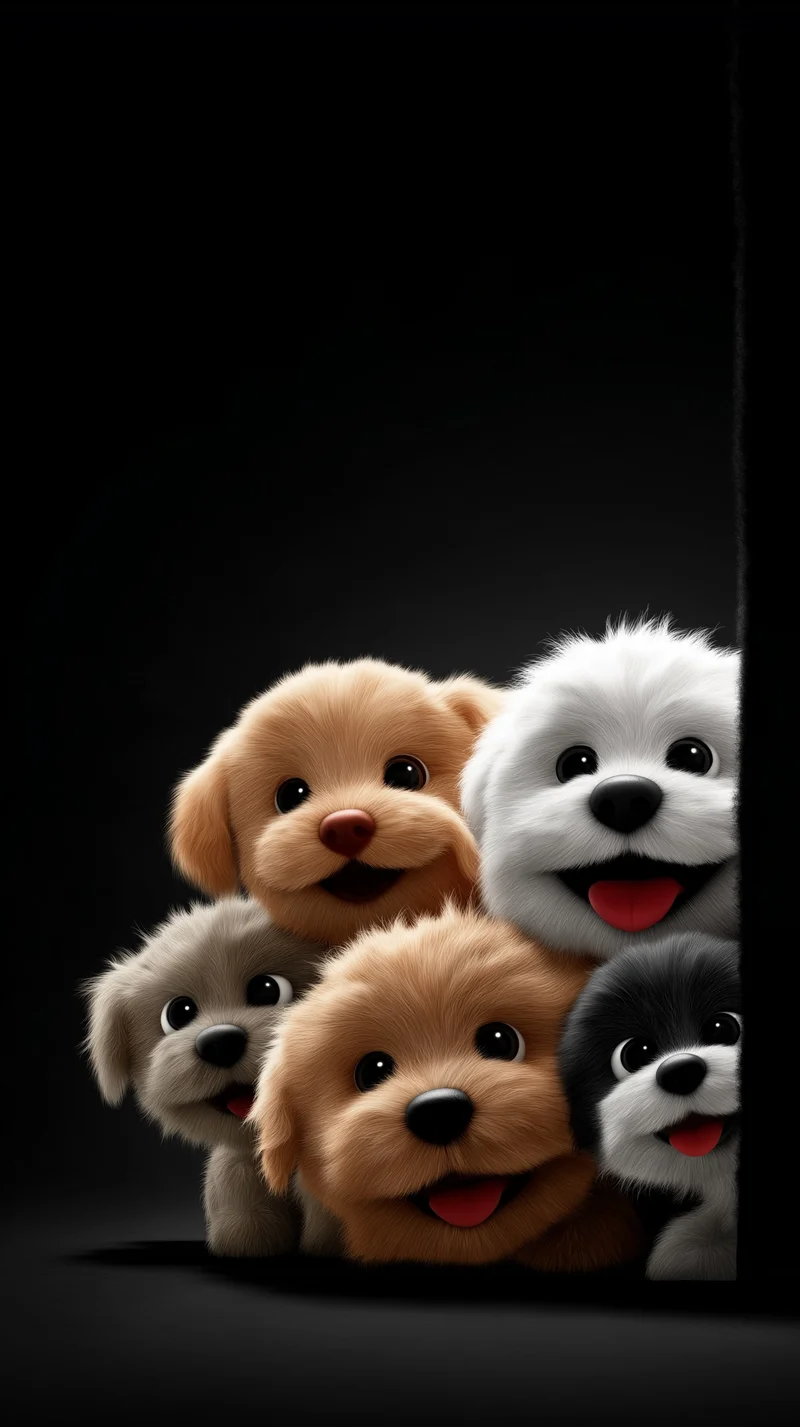 Cute Cartoon Puppies Peeking Corner Black 4K Wallpaper - Dogs wallpaper mobile Wallpaper | Picmaze