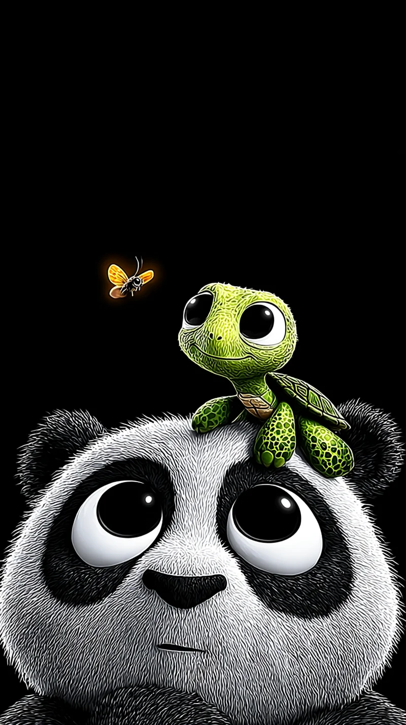 Cute Panda with Turtle and Firefly 3D Cartoon Wallpaper - 3D Wallpaper mobile Wallpaper | Picmaze