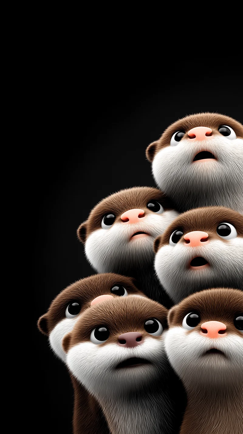 Cute 3D Otter Faces Wallpaper Black Background 4K - Otters mobile Wallpaper | Picmaze