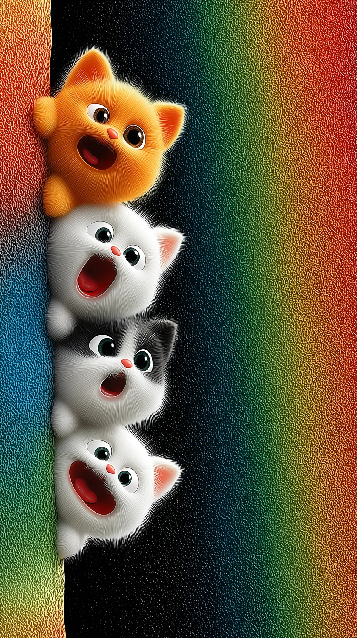 Cheerful Cartoon Kittens Peeking on Textured Rainbow Wall wallpaper - Cat Wallpapers | Picmaze
